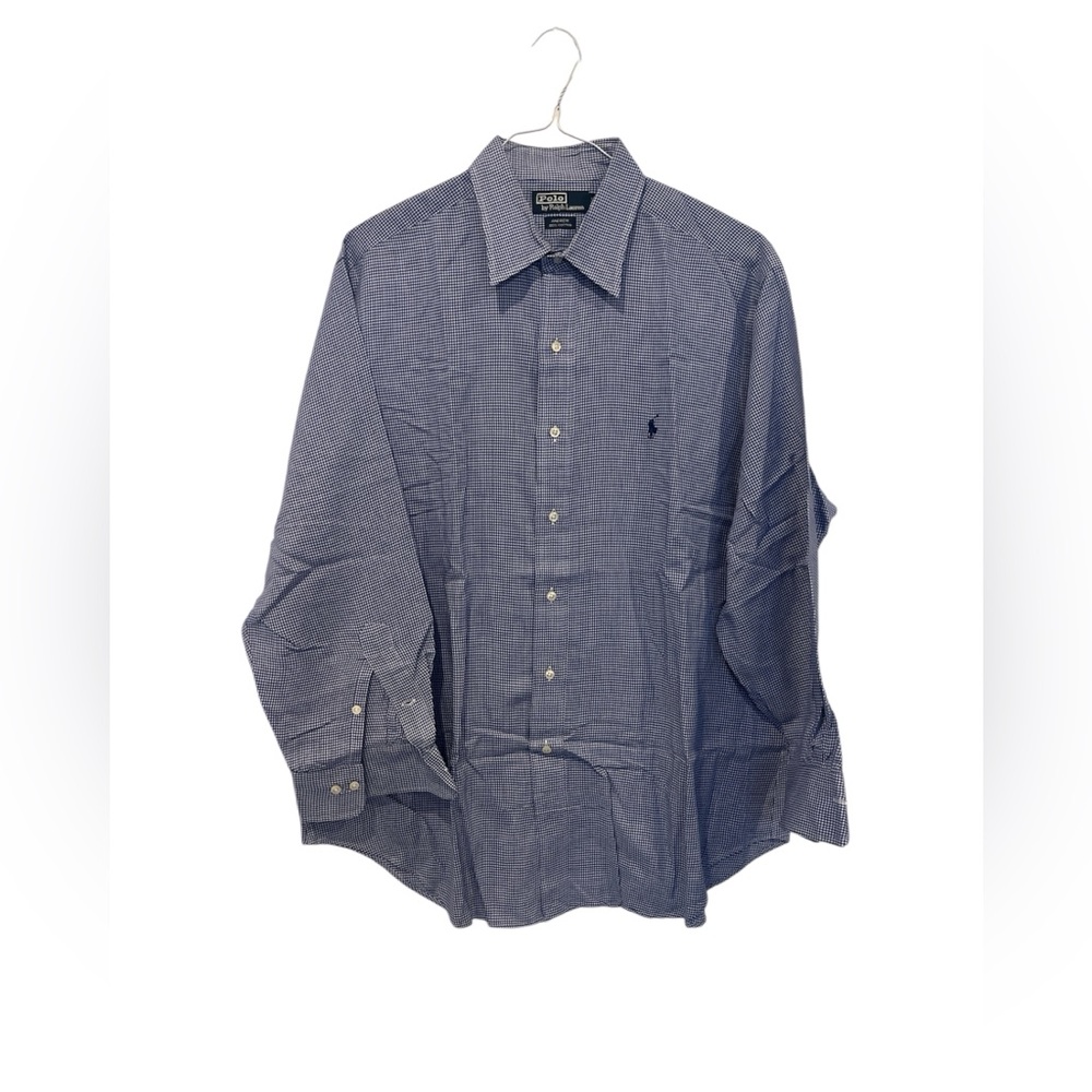 Polo Ralph Lauren Andrew Men’s 16.5 32/33 LARGE‎ Button Shirt Blue Check EUC